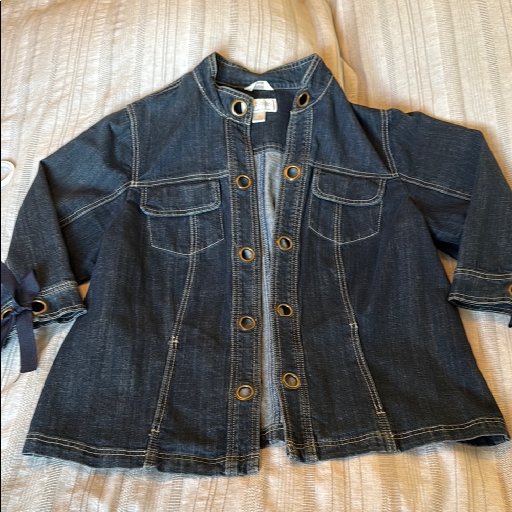 CJ Banks Dark Blue Denim Jacket with Ribbon Detail